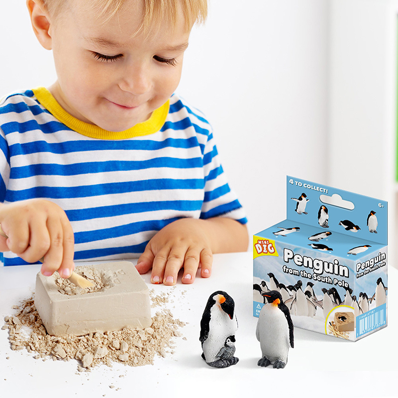 1pc 펭귄 장난감 석고 블록 펭귄 모델 과학 탐험 광업 장난감 어린이 선물 퍼즐 교육
